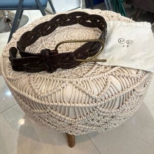 Source Unknown Dark Brown Braided Belt with Gold Buckle